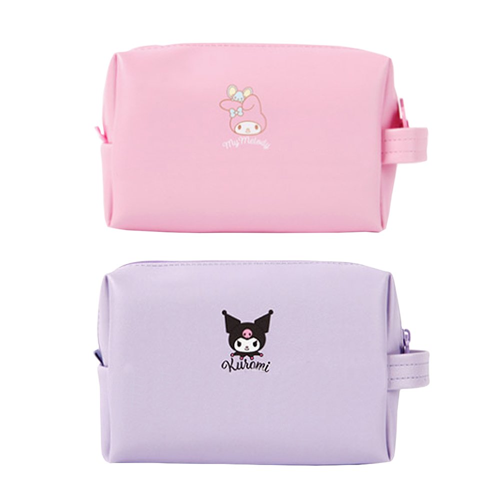 Sanrio Characters My Melody Kuromi Faux Leather Character Face Printed Multi-Pouch with Handle and Zipper detail